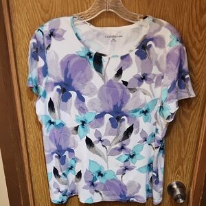 Purple Short Sleeve Floral Blouse